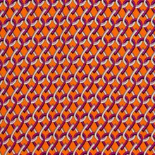 Viscose oranje met paars-wit kettingpatroon